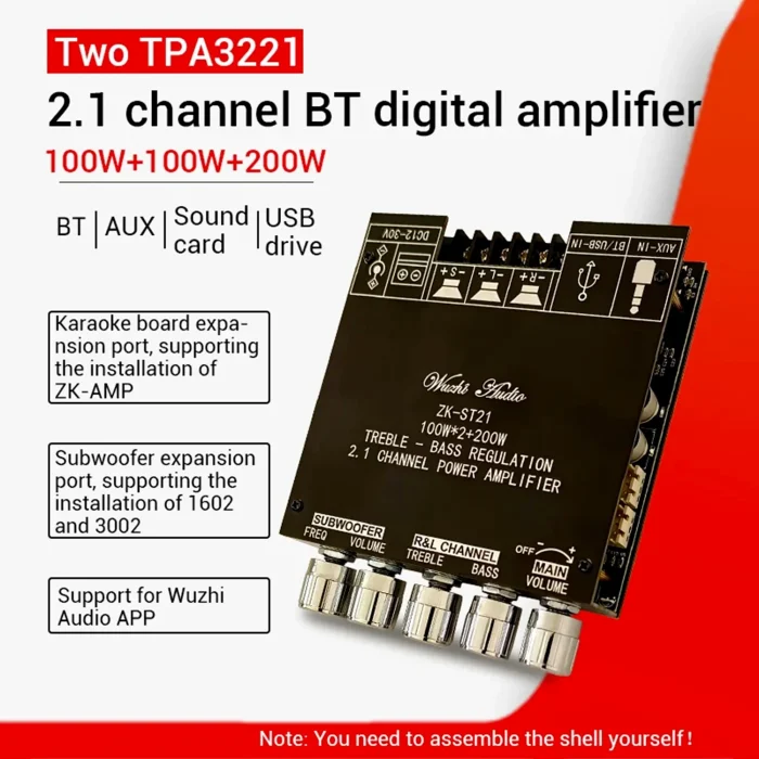 ZK-ST21 2.1 Channel Bluetooth Amplifier Board – 100W+100W+200W – Wuzhi Audio Bangladesh - Image 4